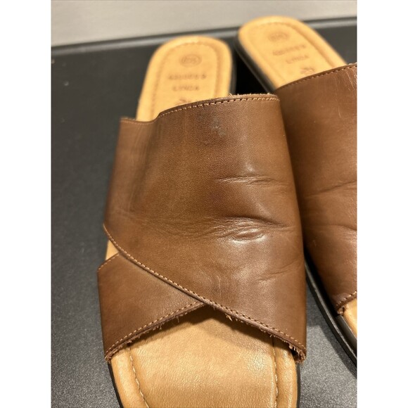 Romano Brazil Genuine Leather Size 8.5 Brown Lynda Sandals Slides Slip On - Picture 2 of 12